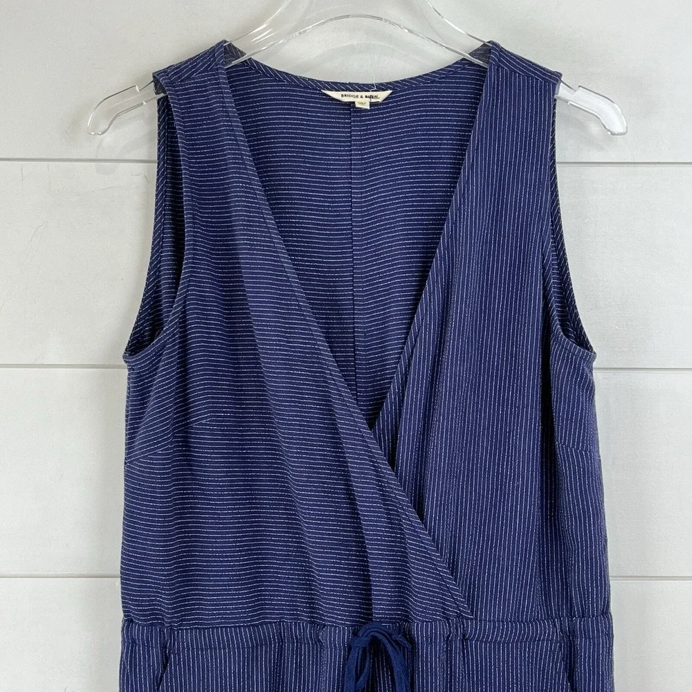 Bridge & Burn Dillon Jumpsuit Women S Navy Pinstripe Linen Sleeveless‎ Crop